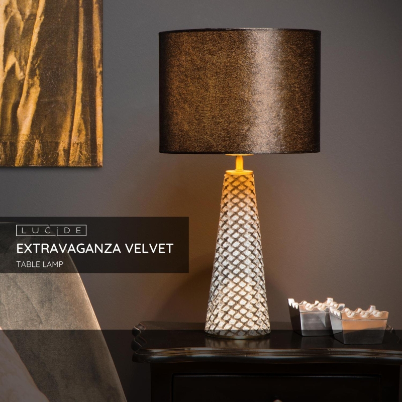 Lucide EXTRAVAGANZA VELVET - Stolná lampa - Ø 25 cm - 1xE27 - Čierna